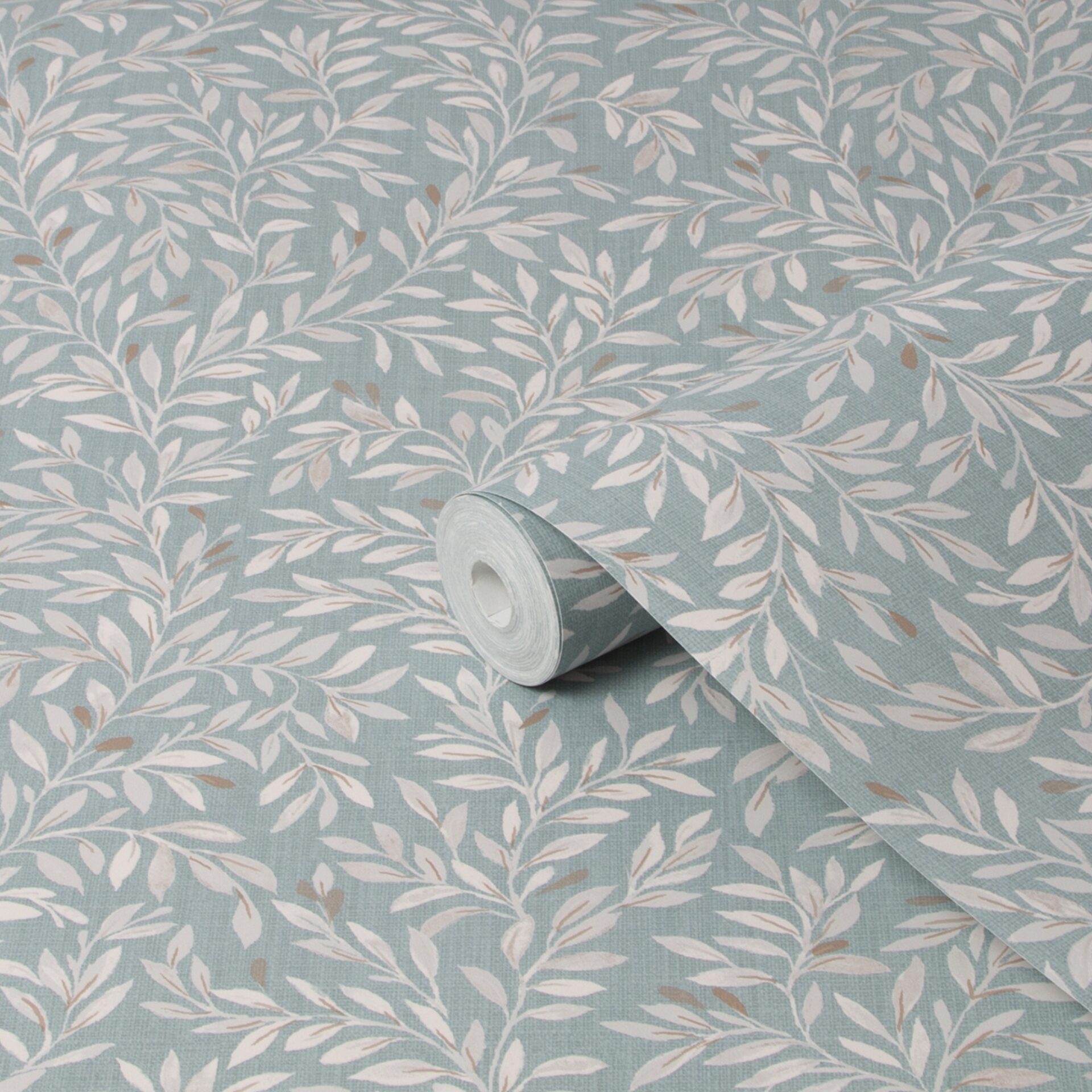 Ditsy Leaf Duck Egg - Wallpaper Emporium