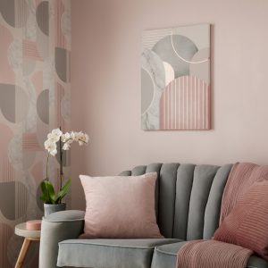 Pink and Grey Art Deco Geo on display