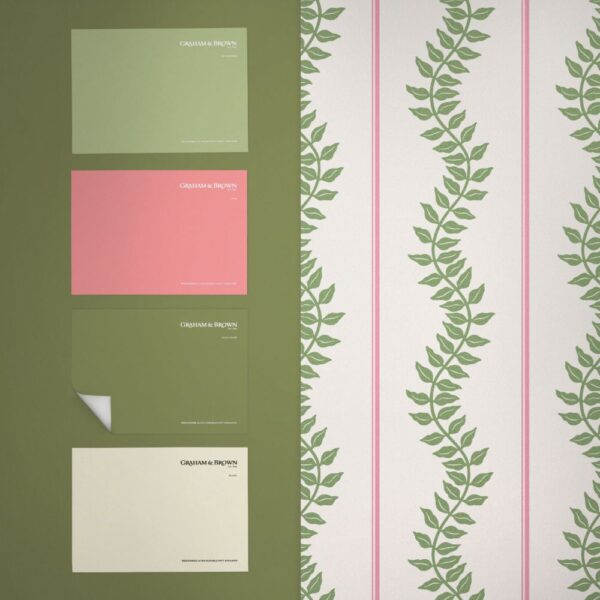 Laurel Leaf Stripe Pink & Green - Image 4